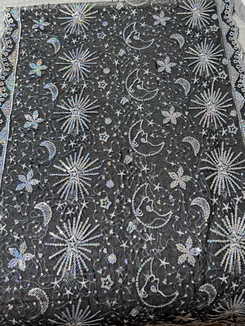 iHeartRaves Black Holographic Sequin Celestial Pashmina